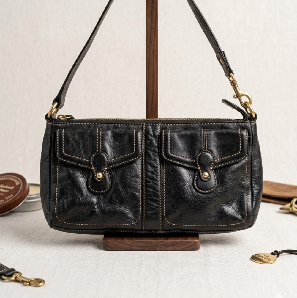 👜VINTAGE👜 LIZ CLAIBORNE Double Front Flap Pocket Purse in Black